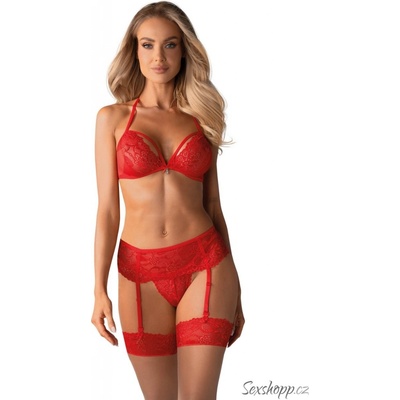 Set červeného krajkového prádla Obsessive, 3 ks