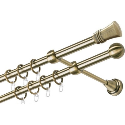OK-GarnýžeCZ Garnýž kovová dvouřadá 19mm Capri mosaz 390 cm do stěny / kroužky s háčkem