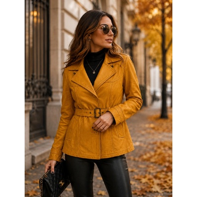 Max Original Leather Dámsky kožený kabát LINA short yellow Yellow