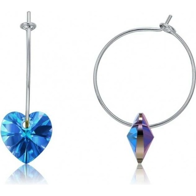 Prosperk náušnice kruhy modrá srdíčka Swarovski S1983