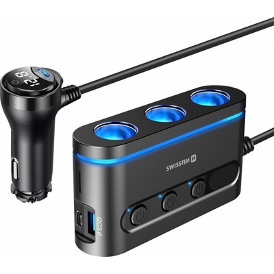 SWISSTEN AUTOADAPTÉR S VÝSTUPOM 3x CL, 2x UCB-C PD a 1x USB-A QA 3.0, 108W - 216W 20114010