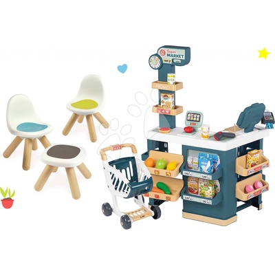 Smoby Set obchod elektronický s váhou a skenerom Super Market a taburetka Kid Furniture s 2 stoličkami KidChair