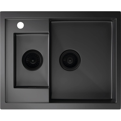 Klarstein Кухненска мивка TitanSteel, 61 x 50 см, 2 мивки, неръждаема стомана, огнеупорна (SIK1-TitanS-1.5bl) (SIK1-TitanS-1.5bl)