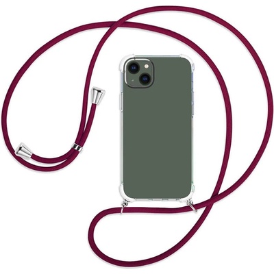 SES Priehľadné silikónové ochranné so šnúrkou na krk Apple iPhone 13 mini - červené