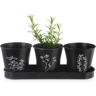 Květináč bylinky BLACK pr. 11cm 3 ks s podtáckem