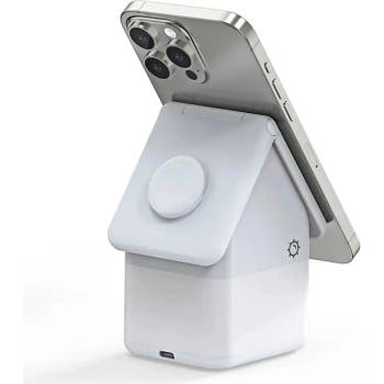 DUZZONA 4в1 индуктивно зарядно устройство Duzzona W20, 15W, за iPhone / AirPods / Apple Watch с нощна лампа, бяло