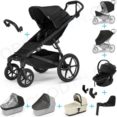 Thule Set 10v1 Urban Glide 4-wheel Black 2024 + madlo + korba Soft beige + pláštěnky a moskytiéry Thule + Autosedačka Thule Maple Black s ISOFIX základnou Thule Alfi a adaptéry – Hledejceny.cz