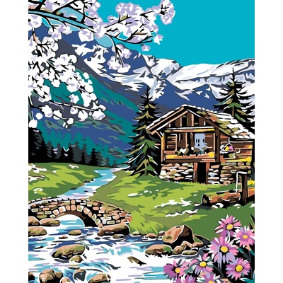 zuty Malování podle čísel Srub v horách 80 x 100 cm bez rámu a bez vypnutí plátna