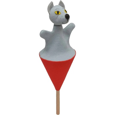 Кукла за куклен театър с конус и дървена пръчка Вълк, 20 см (13429a)