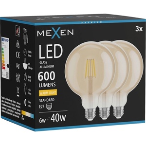 Mexen Vintis 3x LED нажежаема лампа E27, G125, 6W, Топла - 2700K, 600 lm, кехлибар (L158-E27-0627-50x03)