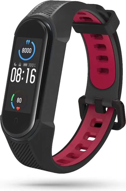 Tech-Protect Силиконова каишка за смарт часовник Xiaomi Mi Smart Band 5 / 6 / 6 NFC от Tech-Protect Armour - черна с червено (6216990211591) - 1008