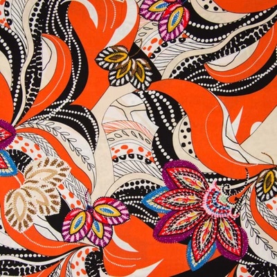 Šatovka oranžová, farebný vzor, š.140