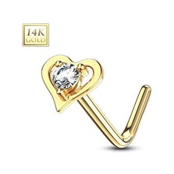 Šperky4U zlatý piercing do nosu srdíčko čirý zirkon ZL01193C-YG