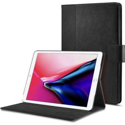 Spigen Folio Stand Case - кожен калъф и поставка за iPad 5 (2017), iPad 6 (2018) (черен)