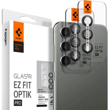 Spigen Optik Pro tR Ez Fit Lens Protector 2 Pack - 2 комплекта предпазни стъклени лещи за камерата на Samsung Galaxy S23, Galaxy S23 Plus (черен)