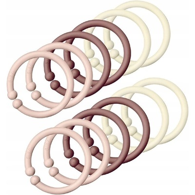 BIBS Loops kroužky na zavěšení Písek, Tmavý dub, Vanilka 12 ks