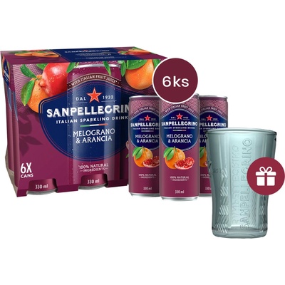 Sanpellegrino Melograno & Arancia plech 6 x 0,33 l + dárek