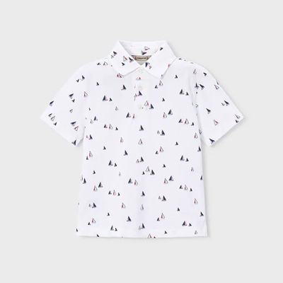 MAYORAL Бяла поло тениска къс ръкав лодки за мини момче Mayoral