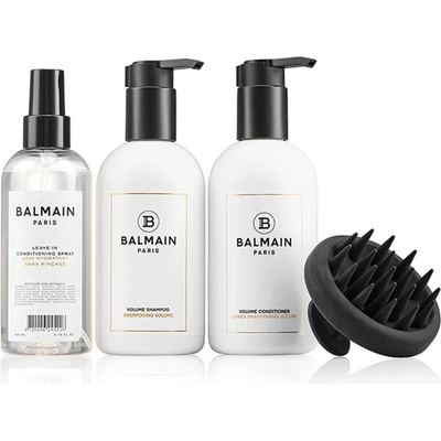 Balmain Hair Couture Volume Care objemový šampon 300 ml + objemový kondicionér 300 ml + bezoplachový kondicionér 200 ml + masážní pomůcka
