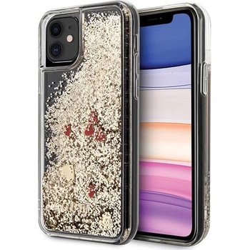 GUESS Liquid Glitter Hearts Case - дизайнерски кейс с висока защита за iPhone 11 (златист)