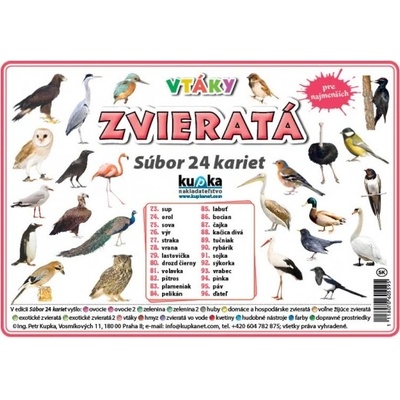 Súbor 24 kariet - zvieratá vtáky