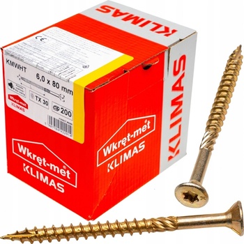Klimas Wkret-Met TX 6x80mm - 100 ks - Skrutky / Vruty do dreva so zapustenou hlavou, WKCS