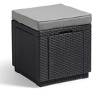 Allibert Polyratanový taburet s poduškou CUBE grafit