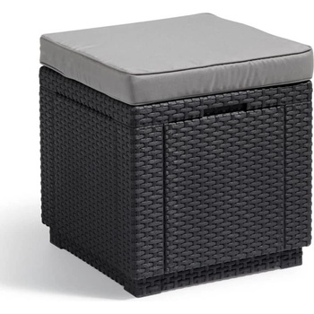 Allibert Polyratanový taburet s poduškou CUBE grafit