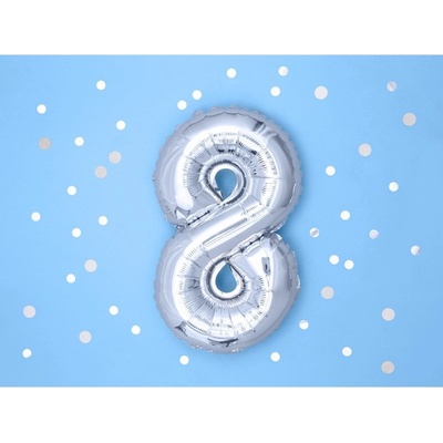 Balón fóliový číslo "8" STŘÍBRNÝ / 35cm