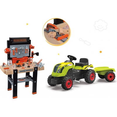 Smoby set pracovná dielňa Black & Decker a traktor na šliapanie Claas Farmer XL žaba