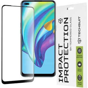 Techsuit Oppo Reno4 Lite - 111D пълно покритие / пълно залепено стъкло - черно
