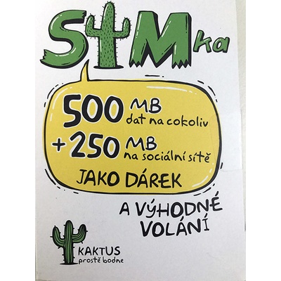 sim karta KAKTUS 100,- Kč a 500 MB dat + 250 MB dat