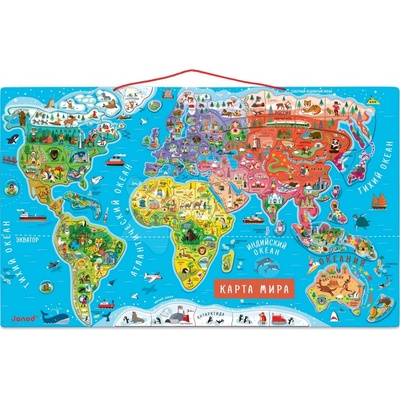 Janod magnetická mapa sveta magnetic World Map ruská verzia 92 magnetov
