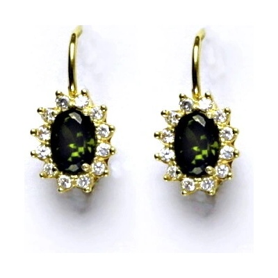 Čištín Zlaté náušnice Kate, žluté i bílé zlato, syntetický olivín, náušnice ze zlata, NK 1480