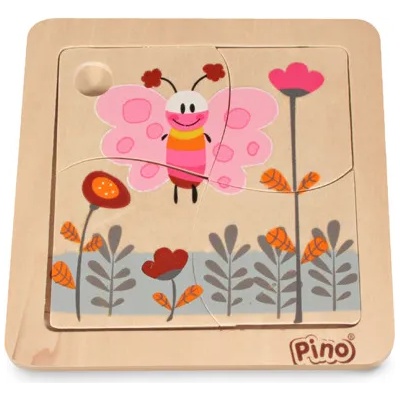 Pino Toys Дървен мини пъзел Pino от 4 части - Пеперуда (4733-1)