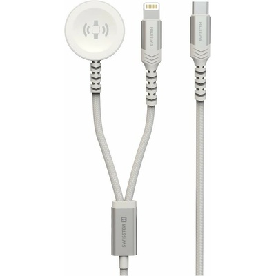 Swissten 22065503 OPLETENÝ MAGNETICKÝ 2v1 PRO APPLE WATCH A LIGHTNING, USB-C, 1,2m, bílý