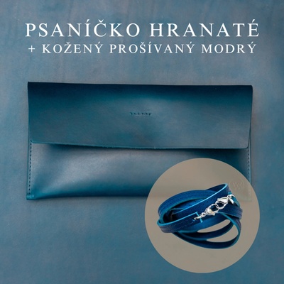 Wood Style Psaníčko Hranaté Modré Kožený prošívaný Modrý