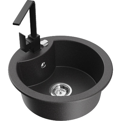 Mexen Diego гранитна мивка с 1 камера и кухненски смесител Rita, черен на точки - 6512-76-670300-70 (6512-76-670300-70)