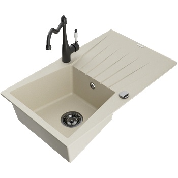Mexen Cesar еднокоморна гранитна мивка с отцедник и кухненски смесител Carla, бежов - 6514-69-670700-70 (6514-69-670700-70)