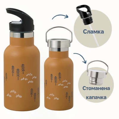 Fresk : 2 в 1 Бутилка и термос от неръждаема стомана с вградена сламка 350мл - Woods spruce yellow (FR-FD300-78)