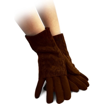 dámské bavlněné rukavice se štrikovaným návlekem tmavě hnědé 02