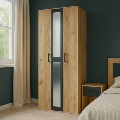 Трикрилен гардероб Viva 3D дъб крафт с антрацит