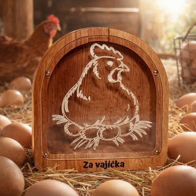 Dřevěná pokladnička slepice – pokladnička za vejce s možností jména