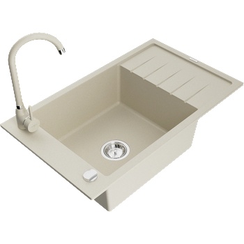Mexen Elias мивка от гранит с 1 корито и отцедник и кухненски смесител Telma, бежов - 6511-69-670200-69 (6511-69-670200-69)