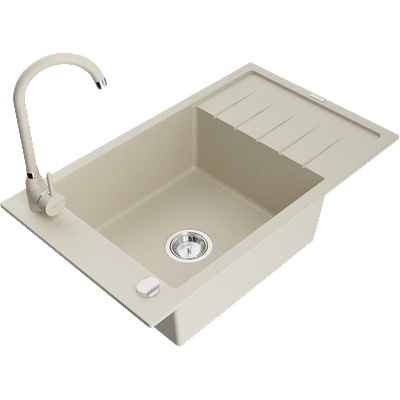 Mexen Elias мивка от гранит с 1 корито и отцедник и кухненски смесител Telma, бежов - 6511-69-670200-69 (6511-69-670200-69)