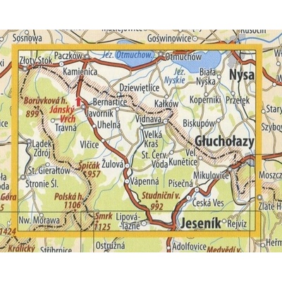 KČT 54 Rychlebské hory a Lázně Jeseník - nástěnná turistická mapa 90 x 60 cm Varianta: mapa v dřevěném rámu, Provedení: Ticiago černý