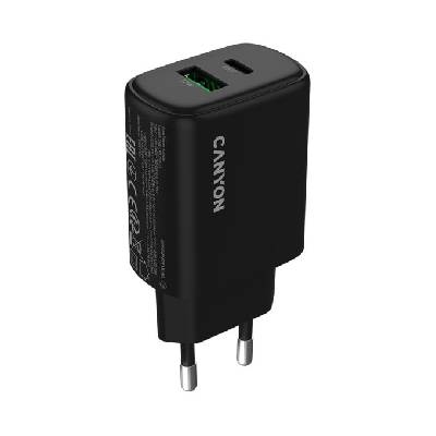 Зарядно устройство Canyon OnCharge 250, от контакт към 1x USB-C(ж), 1x USB-A(ж), 12V, черно, 25W, QC 3.0 (CNE-CHA250-31)