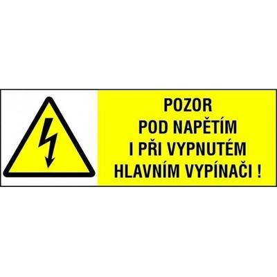 Samolepka Pozor pod napětím i při vyp.hlav.vyp. 26x74mm