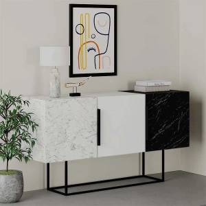 TopMebel Шкаф Tontini TopMebel от меламин в бял - черен мраморен ефект 150x42x79, 5cm