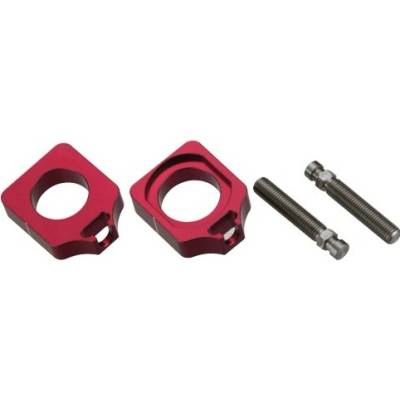 ACCEL napínač zadní osy se šroubem HONDA CRF 250 / 450 R '09-'24 barva červená (komplet-2 kusy)